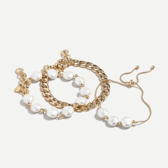 J. Crew Jewelry - J CREW GOLD TONE & PEARL BRACELET SET NWT